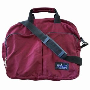 Vintage Trager USA Seattle Shoulder Crossbody Bag Campus Organizer Nylon Maroon